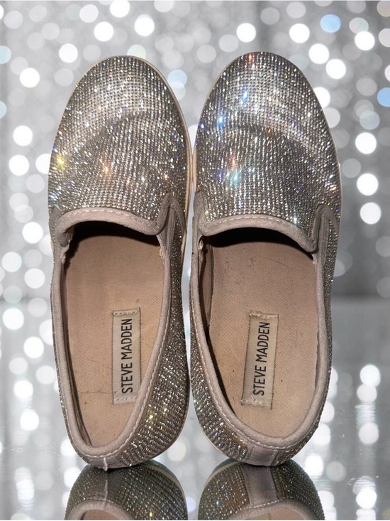 Steve Madden Shoes - Steve Madden Sparkling Silver Crystal Slip-On Flats